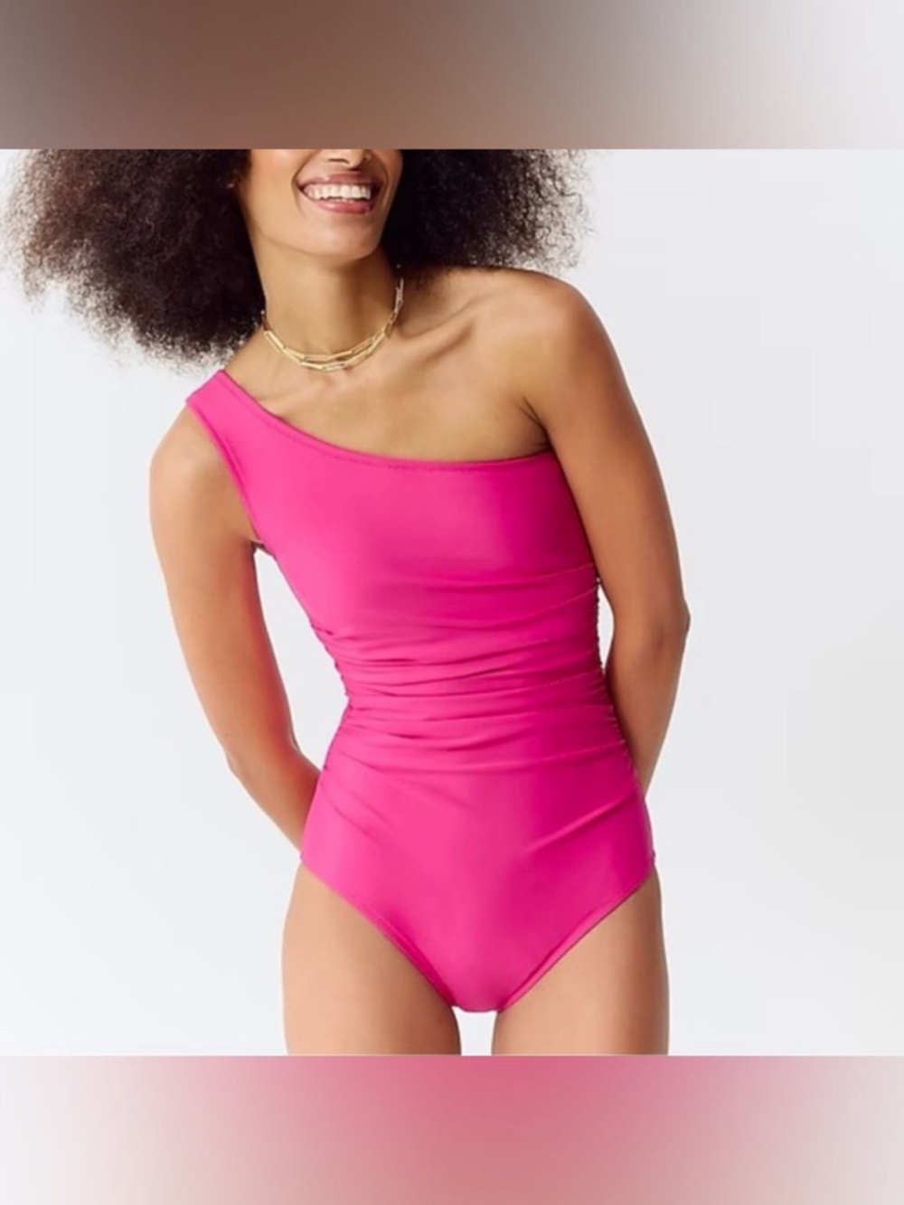 NWT J Crew Ruched One-Shoulder One-Piece Size 10 Radiant Fuchsia